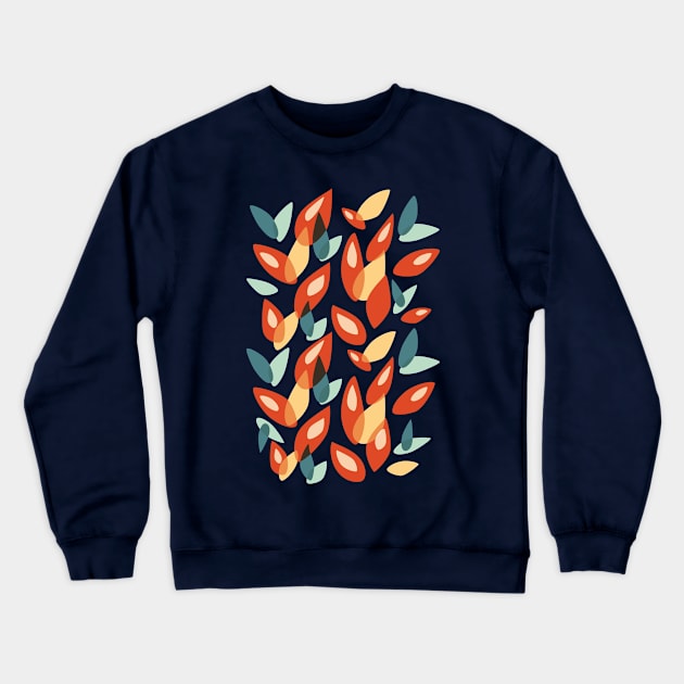 Orange Blue Yellow Geometric Autumn Leaves Crewneck Sweatshirt by Boriana Giormova